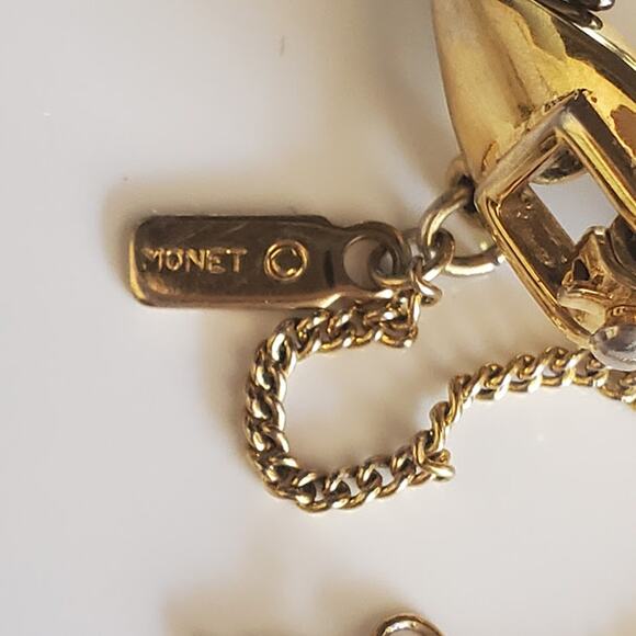 VTG Monet Bracelet Gold‎ Tone and Gun Metal Gray with Safety Chain 60's - Picture 7 of 7